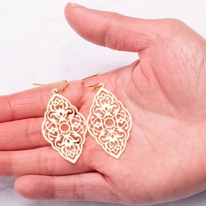 Gold Chandelier Earrings: Lightweight Filigree, Hypoallergenic Jewelry