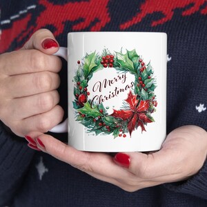 Tazza di Natale, tazza di caffè con ghirlanda di Natale, tazza di caffè con ghirlanda di Natale, regalo di Natale, regalo di Natale, tazza di caffè, tazza regalo