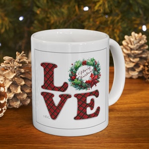 Love Christmas Wreath mug,Christmas mug, coffee mug,Xmas Mug,Holiday Hot Cocoa Mug for Christmas Gift,Xmas gift