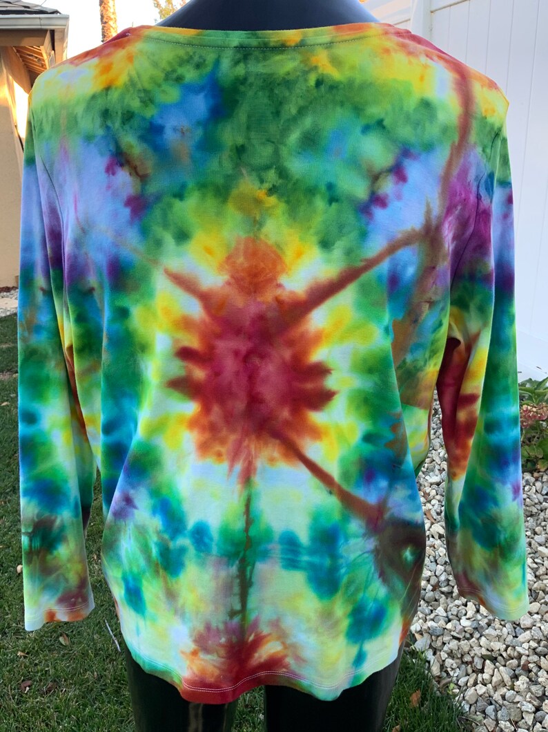 Tie dye women/'s 3XL cotton long sleeve V-neck tee