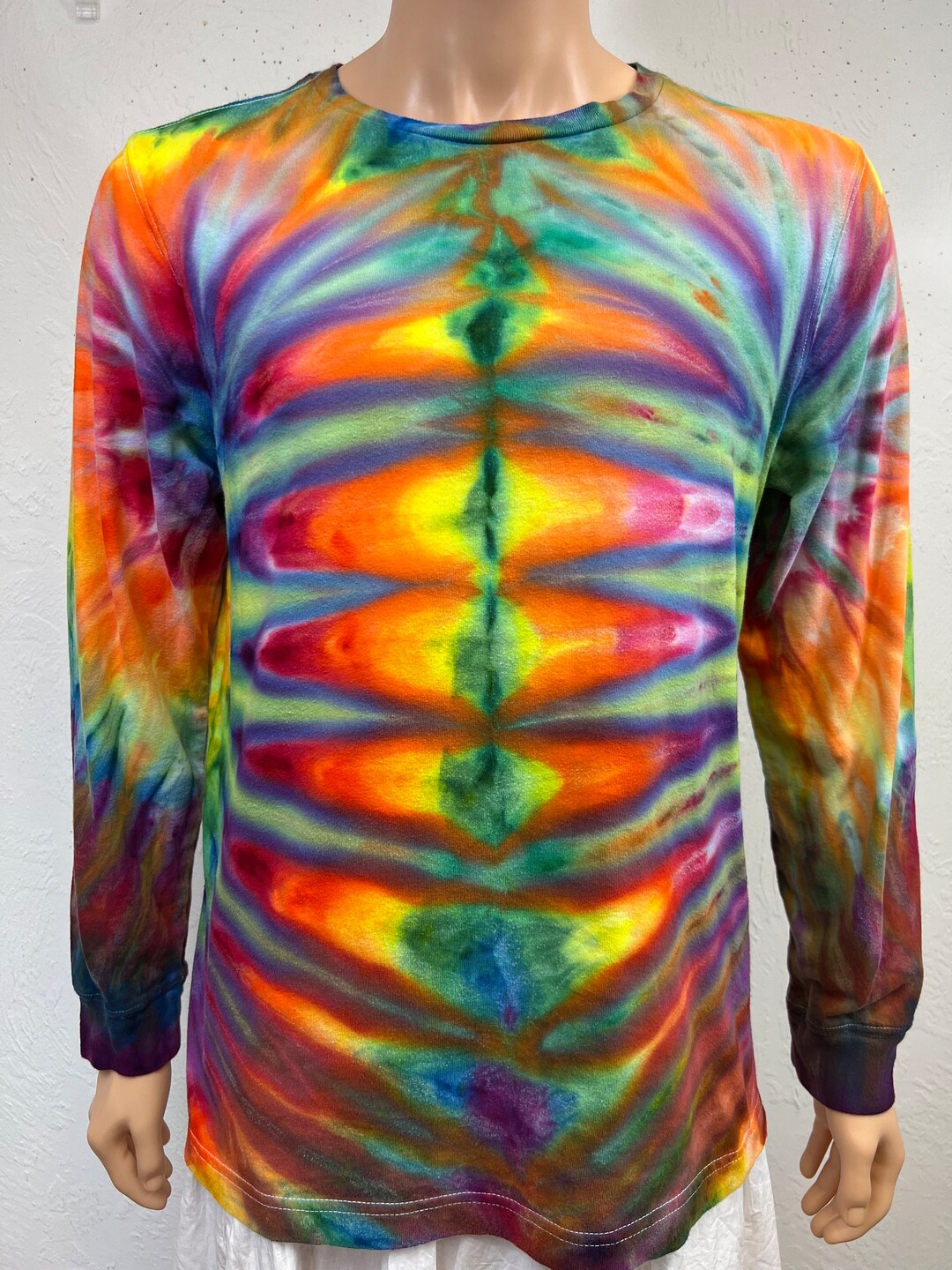 Tie Dye Large Sized Mens Heavy Cotton Tee Shirt, Long Sleeve, Crew Neck