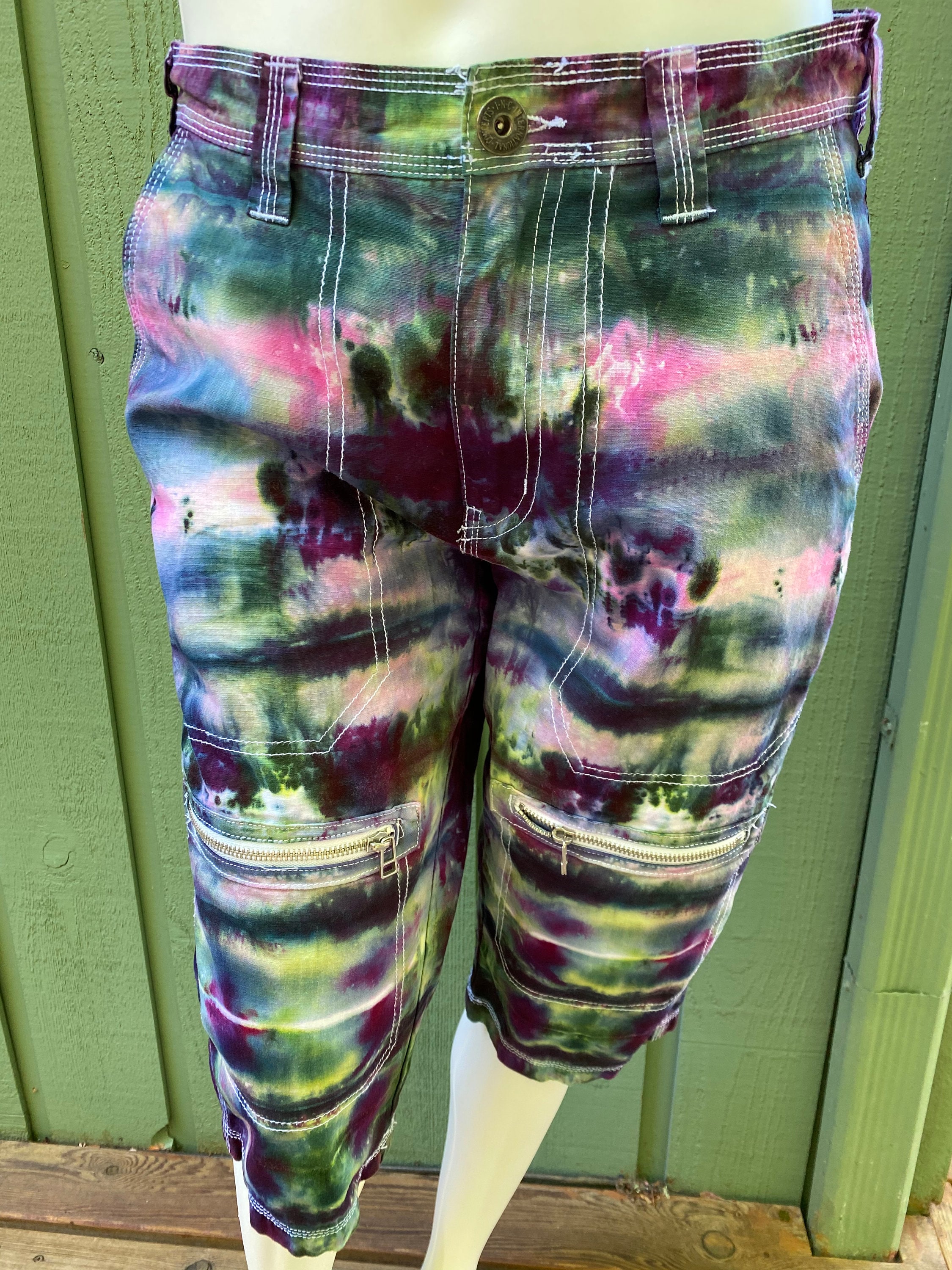Tie dye mens 29 inch waist long shorts 6 pockets Etsy
