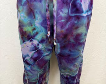 Tie dye 2XL unisex fleece sweatpants, pockets, elastic-drawstring waist, elasticized cuffs, fleece lined, measurements in item details
