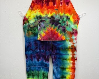 Tie dye 4XL men’s size painter style overalls, adjustable straps, 8 pockets, 100% cotton, measurements in item detail