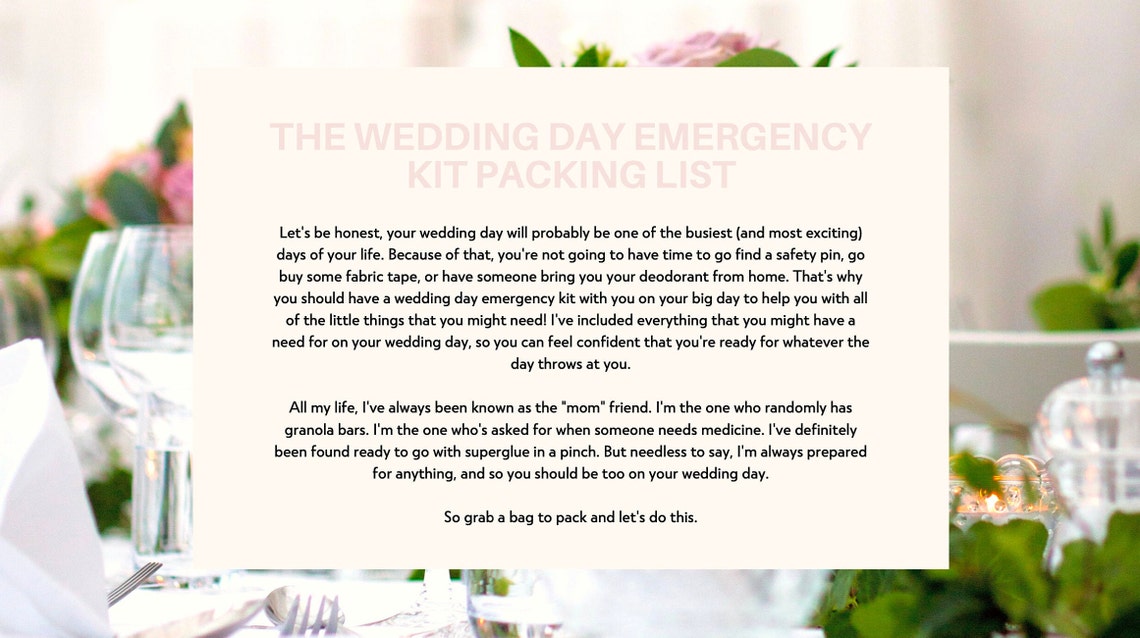 The Wedding Day Emergency Kit List - Wedding Day Emergency Kit ...
