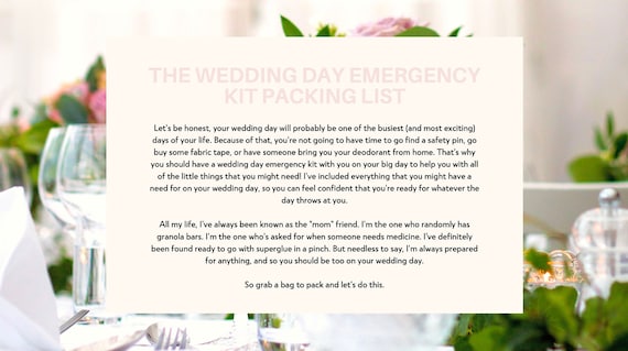 Every bride and groom should have an emergency kit on their wedding day, so  no one has to run to the st…