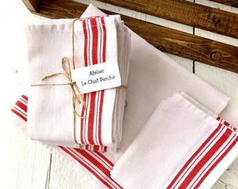 Linen and European cotton dishcloths, striped, batch of 3 linens Red, blue, pink or green stripes