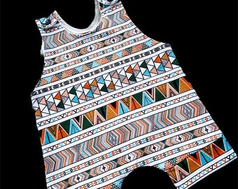 Salopette courte enfants d'été en jersey coton spandex, impression Azilal (motif marocain)