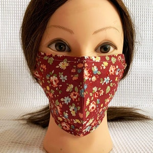 masque facial de protection 100 %coton, réutilisable et lavable, double épaisseur, élastique souple derrière les oreilles prêt à partir brun petite fleur