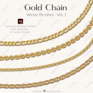 Set of 13 Gold Jewelry Chain Brushes for Illustrator | Decorative Vector Brushes for Fashion & Design