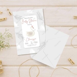 Invito Baby Shower a tema cigno / Cigno acquarello / Biglietto per neonato con cigno / Invito elegante / Invito Digitale / Baby Shower