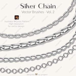 Set of 10 Silver Jewel Chain Brushes / Adobe Illustrator / Decorative Vector Brushes for Fashion and Graphics