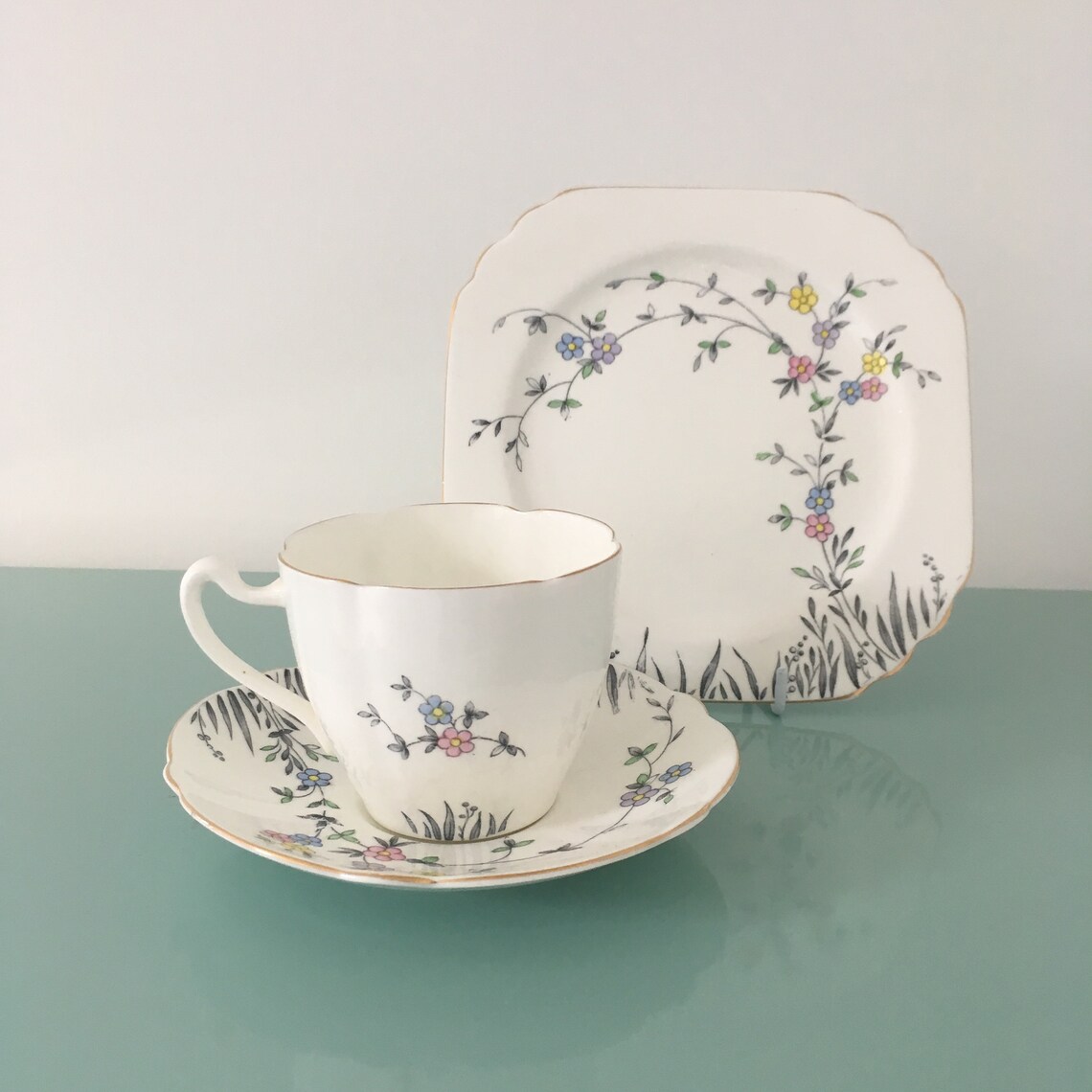 Heathcote China England Best Bone Art Deco trio pink lilac Etsy