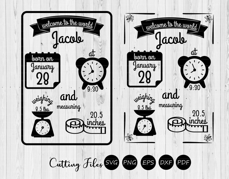 Download Clip Art Font Files Svg Cut Files Cricut Cameo Silhouette Baby Birth Announcement Stats Art Collectibles