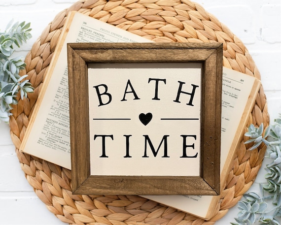 Bath Time - Rustic farmhouse decor, wood framed bathroom hanging sign, modern farmhouse, country home decor, bath signs.