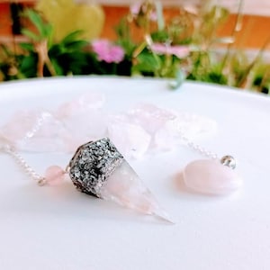 Divination pendulum, orgonite pendulum, rose quartz pendulum, heart pendulum, stone pendulum