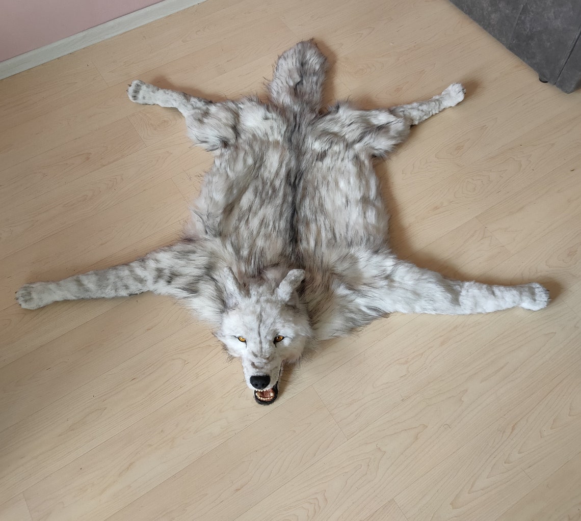 A rug from the skin of a wolf. faux Italian fur leatherette. | Etsy