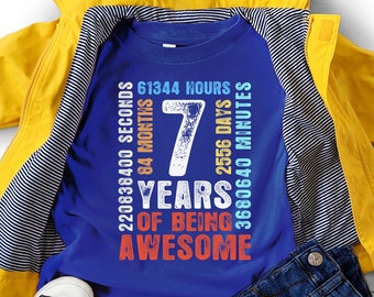 Chemise 7 ans d'existence - T-shirt 7 anniversaires - T-shirt sept ans pour garçons de sept ans pour fille de 7 ans - T-shirt compte à rebours