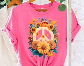 Sunflower Peace Sign Shirt, Groovy Birthday Party, Hippie Birthday, Floral Shirt, Groovy Retro Shirt, 60s 70, Groovy Hippie Shirt,