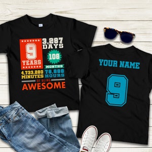 9 Years of Being Awesome Shirt 9 Birthday Tee Nine Year Old Girl Nine Birthday T shirt for 9 Year Old Boy Birthday Countdown T shirt