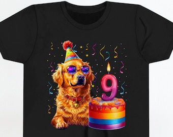 9th Birthday Custom Dog Shirt, Cute Dog with Birthday Cake T-Shirt for 9 Year Old, Fun Birthday Party Shirt, 9th Celebration Tee,