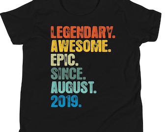 7. Geburtstagsshirts / Hoodie Junge, Mädchen, Jugend, Legendäres Awesome Epic Since August 2018 Shirt, Vintage T-Shirt, Born In 2018 T-Shirt