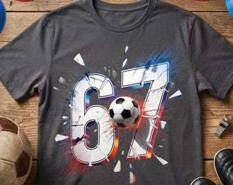 Soccer 67 Shirt, Soccer Number 67 Shirt with Dripping Ball Tee, Cool Goalie Gloves and Football Tee, Youth Soccer Team Player