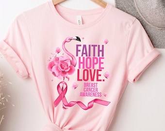 Flamingo Cancer Shirt, Pink Ribbon Shirt, Breast Cancer Awareness Shirt,Hope shirt, Breast Cancer Fundraiser Shirts, Ribbon Awareness Shirt