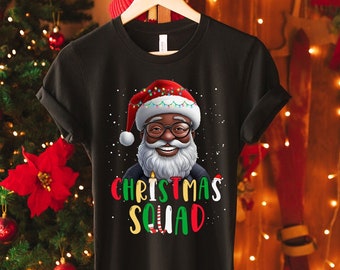 Camisetas navideñas familiares: Camiseta de Papá Noel negro, Camiseta de Papá Noel negro, Navidad afroamericana, Papá Noel afroamericano en el Polo Norte