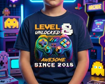 Level 8 Unlocked Birthday for Girl Boy Shirt, Gamer Birthday Shirt, 8th Birthday Shirt, Birthday Shirt for 8 Year Old Level 8 Unlocked Shirt