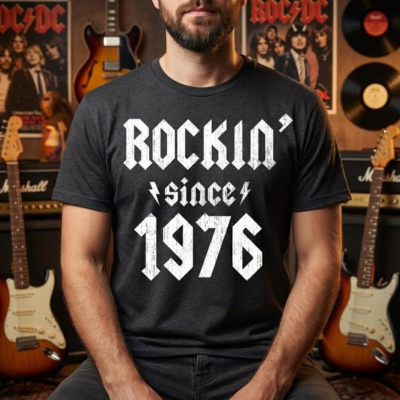 Rockin Since 1976, 50th Birthday Hard Rock Shirt, Vintage 1976 Birthday Shirt, 50th Birthday Shirts, 50th Birthday Gifts for Men and Women image 1