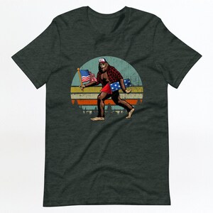 Retro Patriotic Bigfoot Graphic Tee, Vintage Style Sasquatch Shirt, Unique Bigfoot Gifts, Cool American Flag Apparel