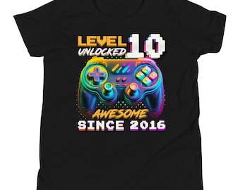 Level 10 Unlocked. 10Th Birthday Shirt. 10Th Birthday Gift. Awesome Since 2016. Funny Video Game Gamer T-Shirt For Teenager Boys And Girls