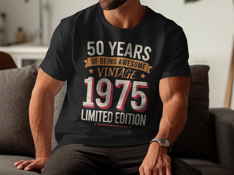 50th birthday shirt, limited edition shirt, vintage 1975 birthday, 50 years old, 50th anniversary gift, retro 1975 shirt image 2