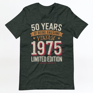 50th birthday shirt, limited edition shirt, vintage 1975 birthday, 50 years old, 50th anniversary gift, retro 1975 shirt image 3