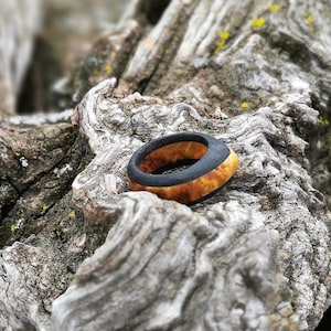 Wooden Ring, Bog Oak and Buckeye Burl Wood, Engagement Ring, Sustainable, Ecological, Natural Wood, Special Pointed Form  -  Custom Size !!!