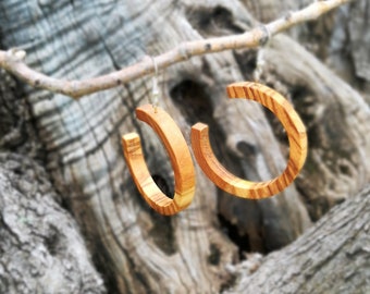 Custom Wooden Earrings, Hoop Earrings, Sustainable Wood, Natural and Ecological Jewelry, Dangle Earrings, Creole