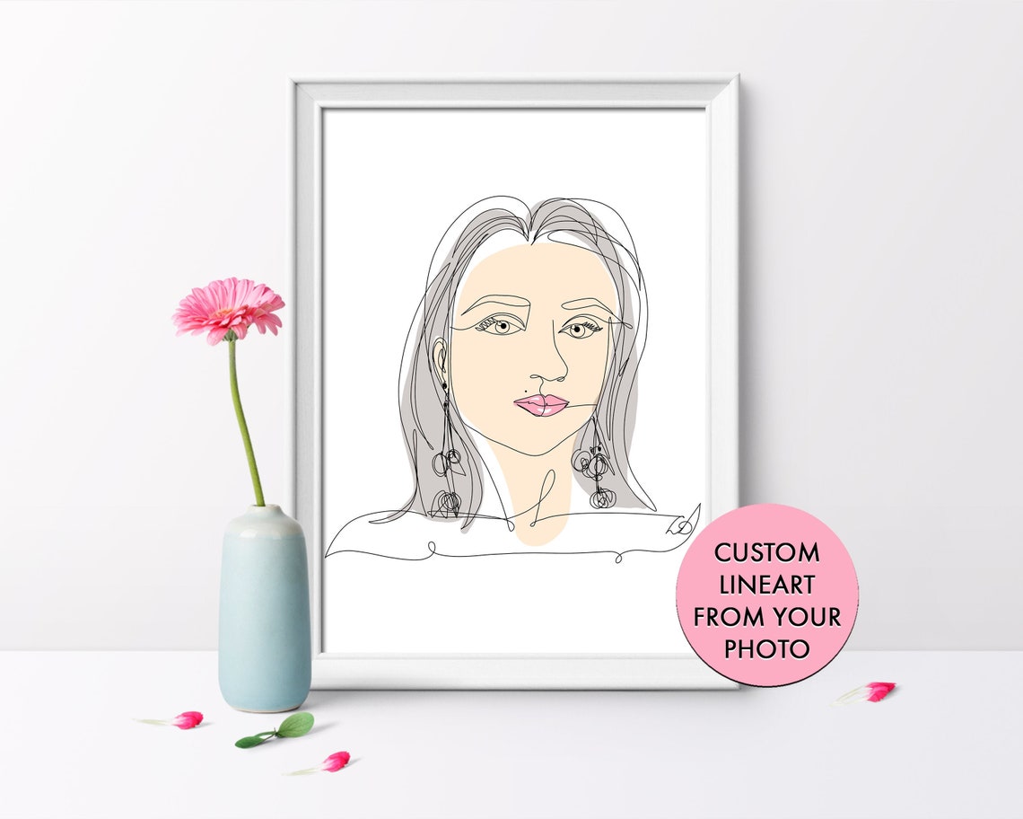 Custom Lineart Portrait from Photo Digital Line Drawing One Etsy