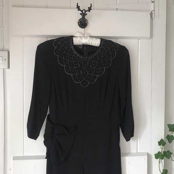1930s Black Dress with Beaded Neck