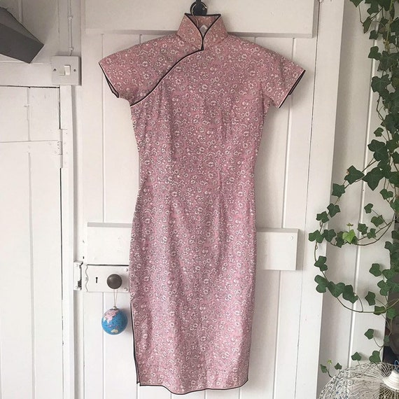 1950s Cheongsam Oriental Floral Print Dress