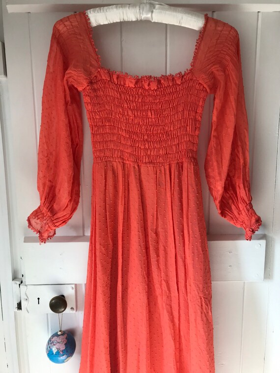 1970s Shirred Ruffle Prairie Dress