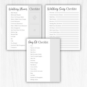 Wedding Checklist | Flower Song and Day Of Checklists | Bride Groom | Easy Print PDF | Instant Download
