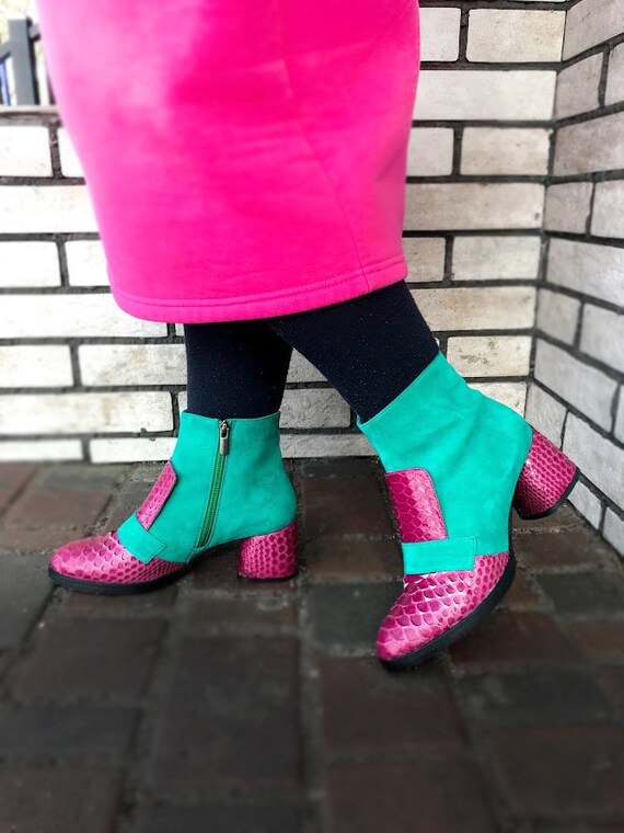 Custom Leather Boots. Pink Ankle Boots 