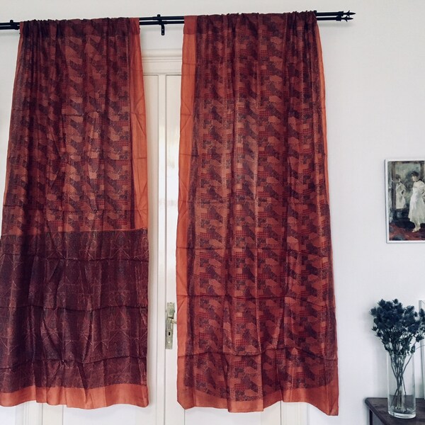 Bohemian Semi-Sheer Curtain. Silk Rod Pocket Curtain.