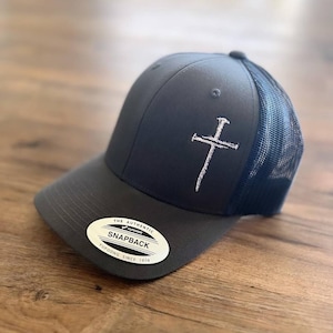 Men&#39;s trucker hat, three nails hat, cross hat, Christian clothing, embroidered men&#39;s cap, men&#39;s jesus hat, religious hat, three nails cross