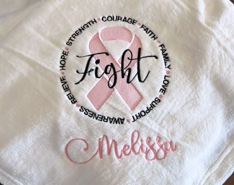 Embroidered soft cancer blanket, breast cancer blanket, cancer gift, cancer blanket, personalized blanket, 50x60, blanket, cancer, keepsake