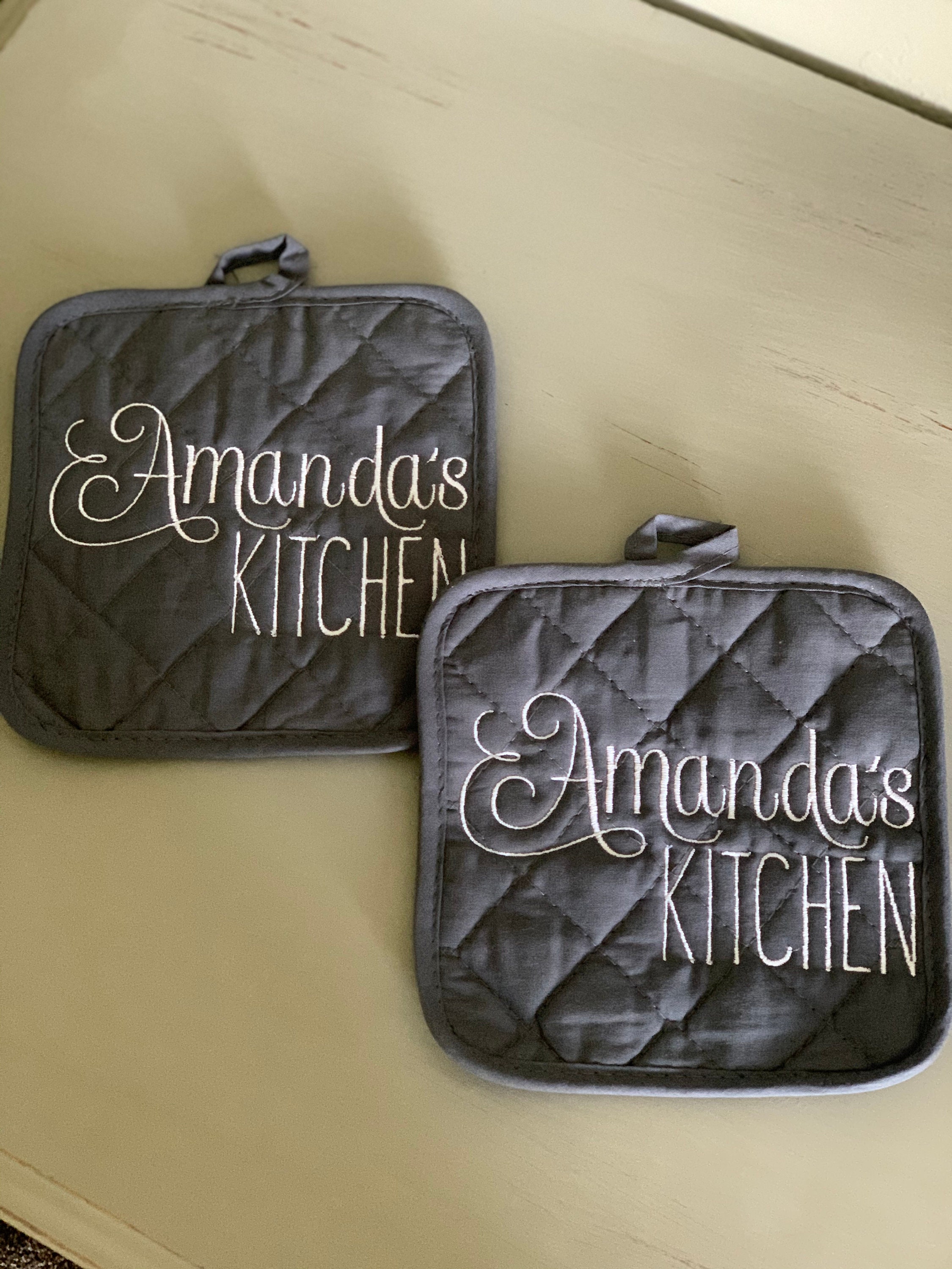 Personalized Embroidered Pot Holders Your Name Potholders Etsy