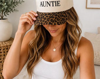 Gorra de camionero estilo leopardo para mujer, gorra para tía, gorra bordada, gorra de mujer, gorra de camionero, regalo para tía, regalo para ella, leopardo, TÍA, regalo