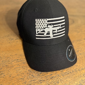 Flex fit nu, mens hats, machine embroidered, american flag ar-15, ar-15, fathers day gift, mens birthday gift, grey flex fit hat, mens hat