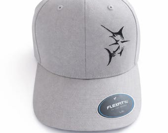 Black Pond Marlin Fish Flat Bill Mesh Snapback Embroidered 
